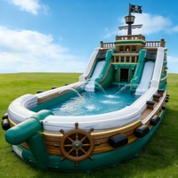 Bateau pirate gonflable en PVC pour jardin, parc aquatique avec toboggan et piscine, installation facile et portable