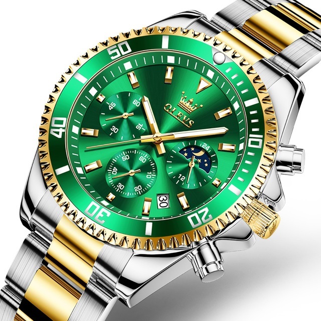 Luxury Stainless Steel Mens Quartz Chronograph Sports Waterproof OLEVS 2870 Watch
