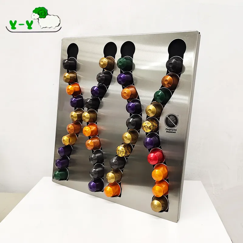 Custom Groothandel Vrijstaande Roestvrijstalen 40 Pods Nespresso Capsule Dispenser Koffiecapsules Houder Displaystandaard