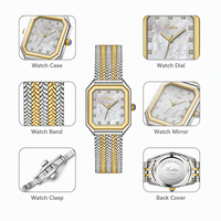 Montre à quartz de luxe pour femme Scottie Factory Custom Logo 9755, étanche, avec boîtier carré, bracelet en acier inoxydable et diamants