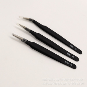 1.5mm thick stainless steel 6-piece tweezers set, black, for <b>nail</b> art, false eyelash <b>extensions</b>, journaling, pointed and curved - Product Image 2