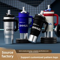Nouvelle tasse isotherme portable en acier inoxydable grande capacité avec paille, modèle Big Mac, pour voiture