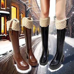 Botas de Nieve para Mujer al por Mayor Directo de Fábrica, Botas de Cuero hasta la Rodilla con Suela de Goma, Impermeables, Antideslizantes, con Tacón Alto - Product Image 2