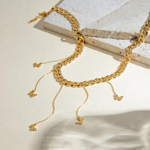 精致直拉星月长链水滴项链时尚不锈钢饰品18k电镀蝴蝶项链 - Product Image 5