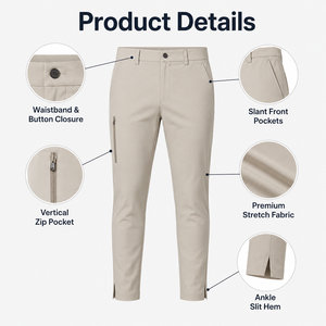 Custom Beige <strong>Side</strong> <strong>Zip</strong> Tapered Men Golf Pants 30-40, Anti-wrinkle Slim <strong>Trousers</strong> for Public Ground, OEM ODM Uniform Maker - Product Image 4
