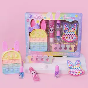 Best Selling Custom Kid Mooie Kinderen Kids Cosmetische Siliconen Konijn Kleurrijke Pop Het Purse Beauty Make-Up Cosmetische Set