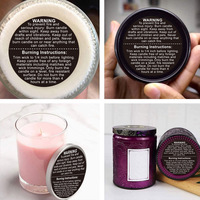 Livraison rapide 1.5 pouces autocollants d'avertissement de bougie ronde étiquettes d'avertissement de sécurité étanches pour conteneur de pot votives de cire de soja