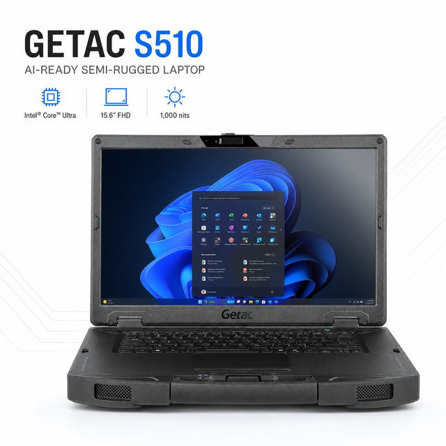 Getac S510 15.6 Inch Semi Rugged Laptop Intel Core Ultra 5 125U 16GB DDR5 256GB SSD Windows 11 Pro