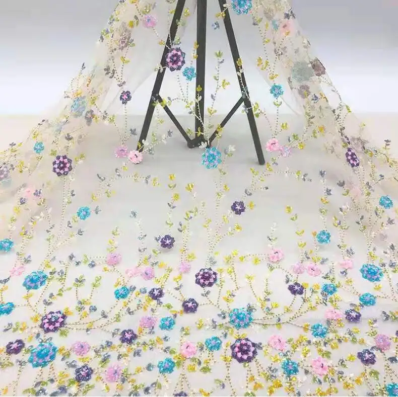 Bán Buôn Đẹp 3D Hoa Đính Cườm Giá Rẻ Dệt Thêu Vải Thụy Sĩ Voile Ren Vải