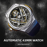 Montre mécanique automatique 43 mm, boîtier en acier inoxydable, bracelet en alliage, GPS, étanche, résistante aux rayures, lumineuse, hip-hop, premium
