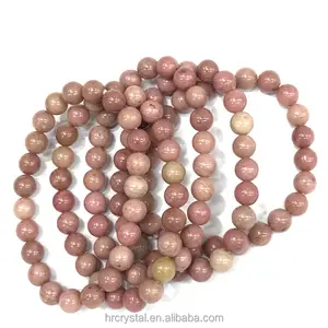 Decorative ornaments healing gemstone pink fossil wood crystal bead bracelet for decoration