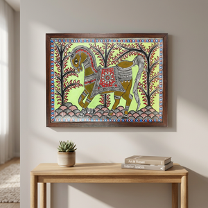 Arte en Lienzo del Patrimonio Folclórico Indio - Auténtica Pintura Mithila Hecha a Mano en 3D para Decoración del Hogar, Pintura Madhubani de Bihar, 1500 Ojistha - Product Image 5