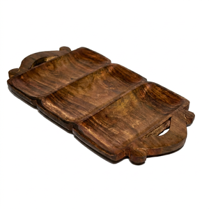 Plateau de service en bois artisanal avec deux poignées, plateau rustique pour collations, apéritifs et thé - Product Image 1