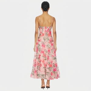 Abito Lungo a Strati con Stampa Floreale e Scollo a Cuore, Elegante Abbigliamento Femminile, Prodotti Estivi, Fornitore All'Ingrosso <span class=keywords><strong>Online</strong></span> Cinese - Product Image 3