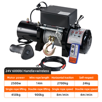 Treuil électrique JUDA 6000 lb, 15 m, 12 V/24 V CC, câble en acier de 8 mm, moteur en cuivre 2500 W, commande sans fil, certifié CE ISO, capacité de levage 24 m