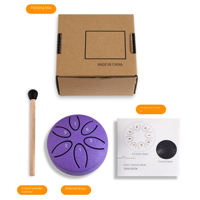 Tambour à langue en acier inoxydable de 3 pouces, 6 notes, portable, facile à jouer, tons apaisants, instrument de percussion avec mallette