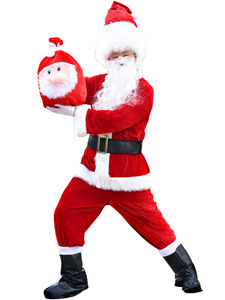 Baige 7 pièces ensemble haute qualité rouge velours tissu père noël Costume TV & film Santa Costume famille cadeau - Product Image 5