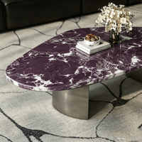 Table basse sculpturale en quartz violet, artisanale, personnalisée, en pierre artificielle cannelée, style antique, moderne, de luxe, écologique pour hôtel