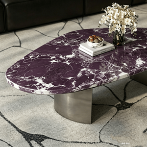 Table basse sculpturale en <span class=keywords><strong>quartz</strong></span> violet, artisanale, personnalisée, en pierre artificielle cannelée, style antique, moderne, de luxe, écologique pour hôtel - Product Image 3