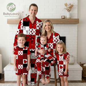 Pyjamas en bambou assortis <span class=keywords><strong>pour</strong></span> la <span class=keywords><strong>famille</strong></span> Babylovey OEM, impressions de logo personnalisées, ensemble de vêtements de nuit <span class=keywords><strong>pour</strong></span> <span class=keywords><strong>les</strong></span> vacances et la maison - Product Image 1