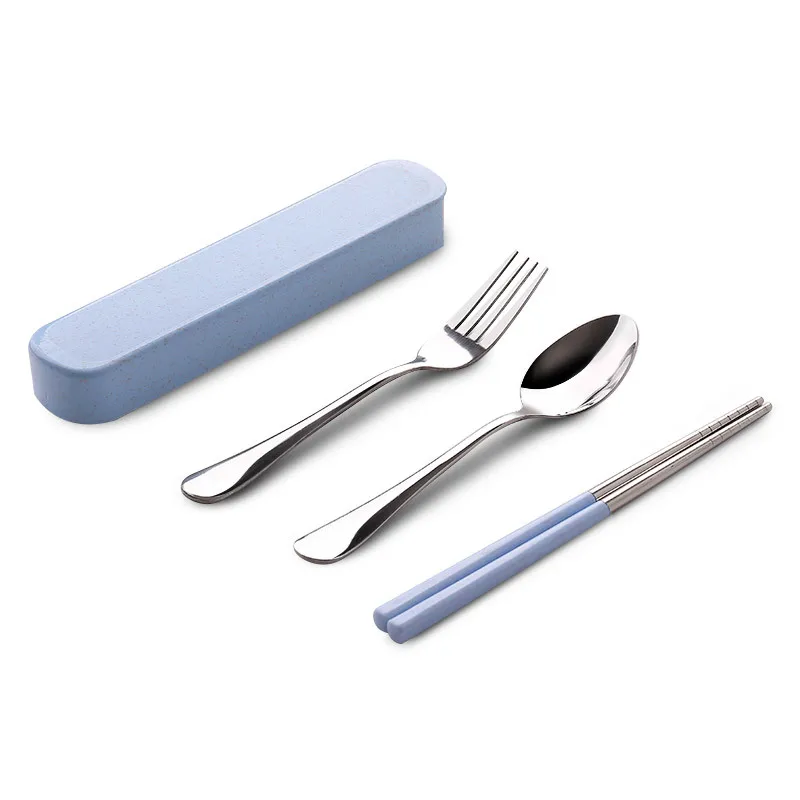 Bulk Camping Metal Silver Dessert cucchiaio forchetta e bacchette Besteck mangiare Set di utensili Set di posate da viaggio In custodia/custodia