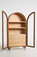 Meubles de restaurant de luxe, style mi-siècle, armoire de rangement en chêne massif avec double porte vitrée