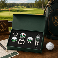 Coffret Cadeau de Golf Personnalisé 4 Pièces : Accessoires de Golf en Métal (Outil de Repositionnement de Balle, Clip de Chapeau, Décapsuleur, Porte-clés) – Idéal pour les Cadeaux de Tournoi