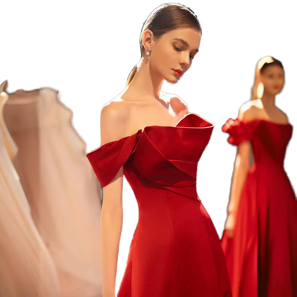 Low Price Burgundy Wedding Dress Elegant, Simple Design