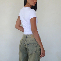 Usine de vêtements fille côtelé à manches courtes basique recadrée t-shirt femmes Sexy imprimé culture t-shirt 95 coton 5 Spandex personnalisé bébé t-shirt