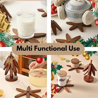 Nouveau dessous-de-plat en bois pliable en forme de sapin de Noël : résistant à la chaleur, anti-brûlure, porte-gobelet pour la maison (avec support)
