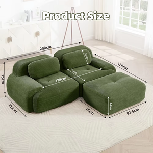 Ensemble de meubles de salon confortables et modulables en velours côtelé, style minimaliste moderne, avec dossier et accoudoirs à compression - Product Image 2