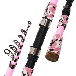 Moulinet Pêche Débutant Canne à Pêche Télescopique PLUSINNO Rose - 1.8m/2.1m - Moulinet Inclus - Débutants Femmes équipement Pêche Féminin