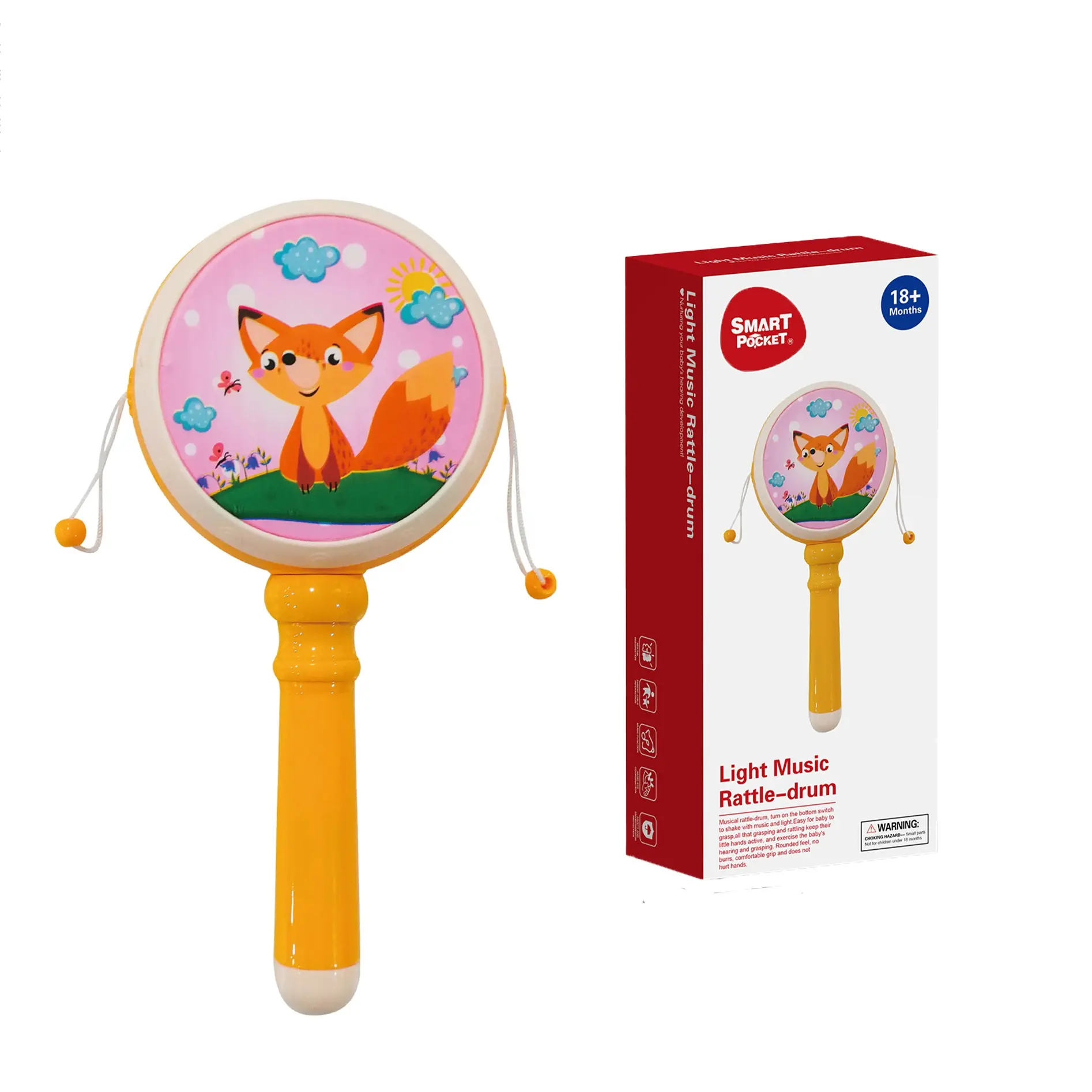 Bé sớm học tập an toàn nhựa âm nhạc nhỏ Vòng chuông Rattle trống đồ chơi trẻ sơ sinh cấp thực phẩm đầy màu sắc mềm Teether Lắc chuông