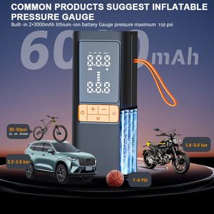 Compresseur de pneus portable multifonction avec moniteur de pression, affichage numérique 150 PSI, gonfleur électrique rechargeable pour voiture et vélo - Product Image 3