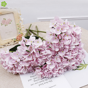 Fleurs d'hortensia artificielles QIHAO 50 cm avec feuilles, haute simulation en soie, pour décoration de mariage, bouquet, accessoires photo - Product Image 1