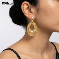 Withher Französische Leichte Luxus-Ohrringe im Retro-Stil, Große Strukturierte Tropfenform, Auffällige Übergroße Offene Rahmen-Ohrringe für Damen, 18K Gold Geschenk