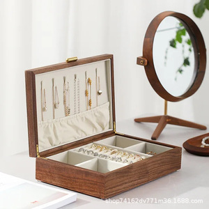 Black Walnut Jewelry Box Rectangle 18L Solid Wood <b>Storage</b> For Necklaces Earrings <b>Rings</b> Desktop Organizer - Product Image 1