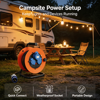 Enrouleur de câble CEE de 25 m, 3 prises (1 CEE + 2 Schuko), IP44, 240 V 16 A, 1300 W/3680 W, H07RN F 1,5 mm² Isolation en caoutchouc pour camping en extérieur