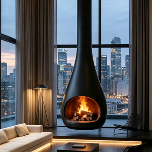 Cheminée suspendue moderne pour décoration intérieure, foyer ouvert à <span class=keywords><strong>bois</strong></span>, avec vue sur la flamme - Product Image 2