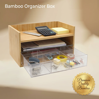 Boîte de rangement pour maquillage en bambou avec tiroirs en acrylique à compartiments, organiseur cosmétique à 2 niveaux pour vanité, rangement pour rouges à lèvres, pinceaux, soins de la peau, commode et bureau