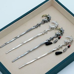 Bâtonnet à cheveux vintage en métal noir motif lune pour femme, épingle à cheveux style chinois avec pompon, bâtonnets à cheveux en forme d'acier, épingle à cheveux en forme d'épée - Product Image 2