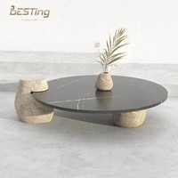 Table basse d'appoint en marbre noir, design moderne, pierre, salon, table basse ronde en marbre moderne, pierre de rivière personnalisée, jardin