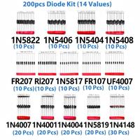 Lot d'échantillons de 200 diodes redresseuses Schottky à commutation rapide, 14 types, 1N4001 1N4007 1N5819