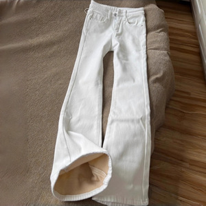 Jeans évasés blancs pour femmes, automne et hiver, nouvelle <span class=keywords><strong>doublure</strong></span> en laine, taille haute, coupe slim, jambe large, respirant - Product Image 1