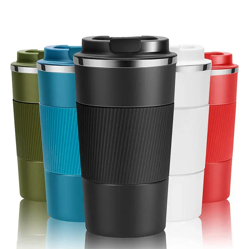 380ml/510ml Double tasse thermos à café en acier inoxydable avec étui antidérapant Flacon à vide de voiture Bouteille isolée de voyage