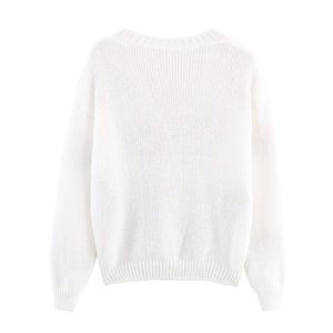 Cárdigan de Punto Floral 3D para Mujer, Cuello en V, Manga Larga, Botones, Corte Holgado, Color Blanco con Apliques de Flores, a la Moda - Product Image 3