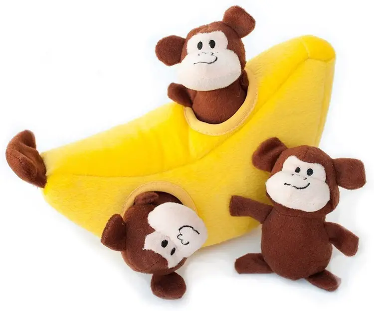 Forma de Banana Conjunto Stuffingless Hide and Seek Squeaky Brinquedos Do Cão de Produtos Para Animais de Estimação Interativo Incrível para Animais de Estimação