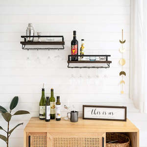 Estante de vino montado en la pared del Hogar personalizado al por mayor restaurante Bar estante de almacenamiento de copas de vino estante de vino de madera - Product Image 3