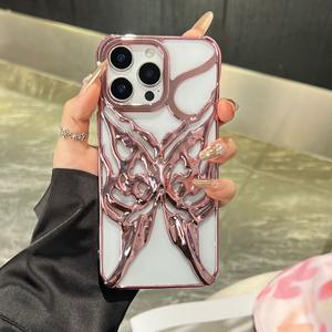 2025 petit creux tridimensionnel de galvanoplastie haut de gamme pour 17 <span class=keywords><strong>Pro</strong></span> <span class=keywords><strong>Max</strong></span> 16promax coque de téléphone E papillon de Dissipation thermique - Product Image 2