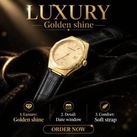 Montre-bracelet de luxe pour homme à quartz, boîtier plaqué or, lunette romaine, fenêtre de date, bracelet en cuir motif crocodile, étanche